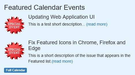 Featured Listing of Events